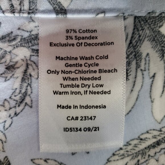 Talbots Non-Iron Fitted Cotton Toile Print Button Shirt Size 6 Light Blue Black - Picture 7 of 7